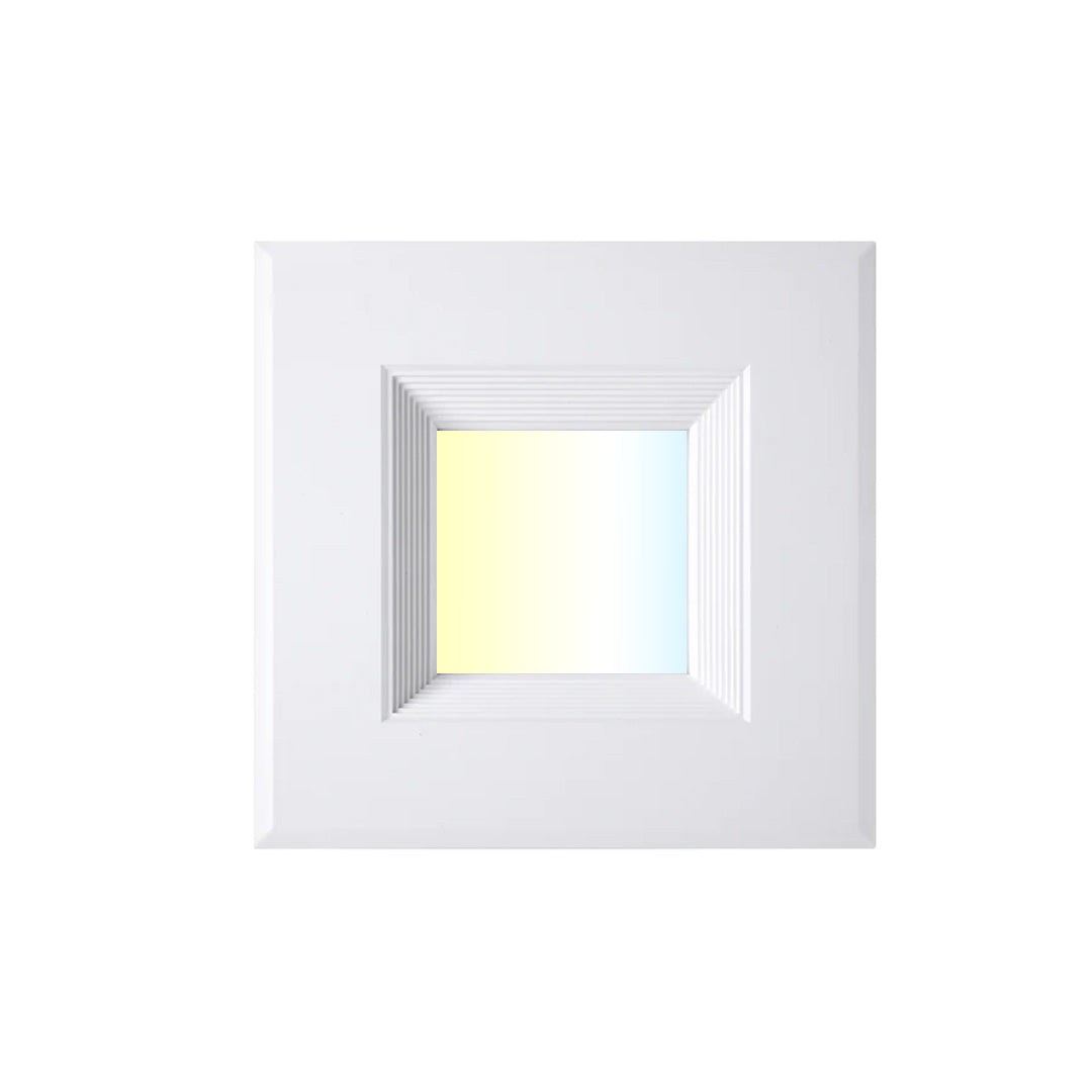 6 Inch LED Downlight, 15W, Square, 5CCT Changeable: 2700K/3000K/3500K/4000K/5000K, 120V AC, Baffle Aluminum Trim, Damp Location