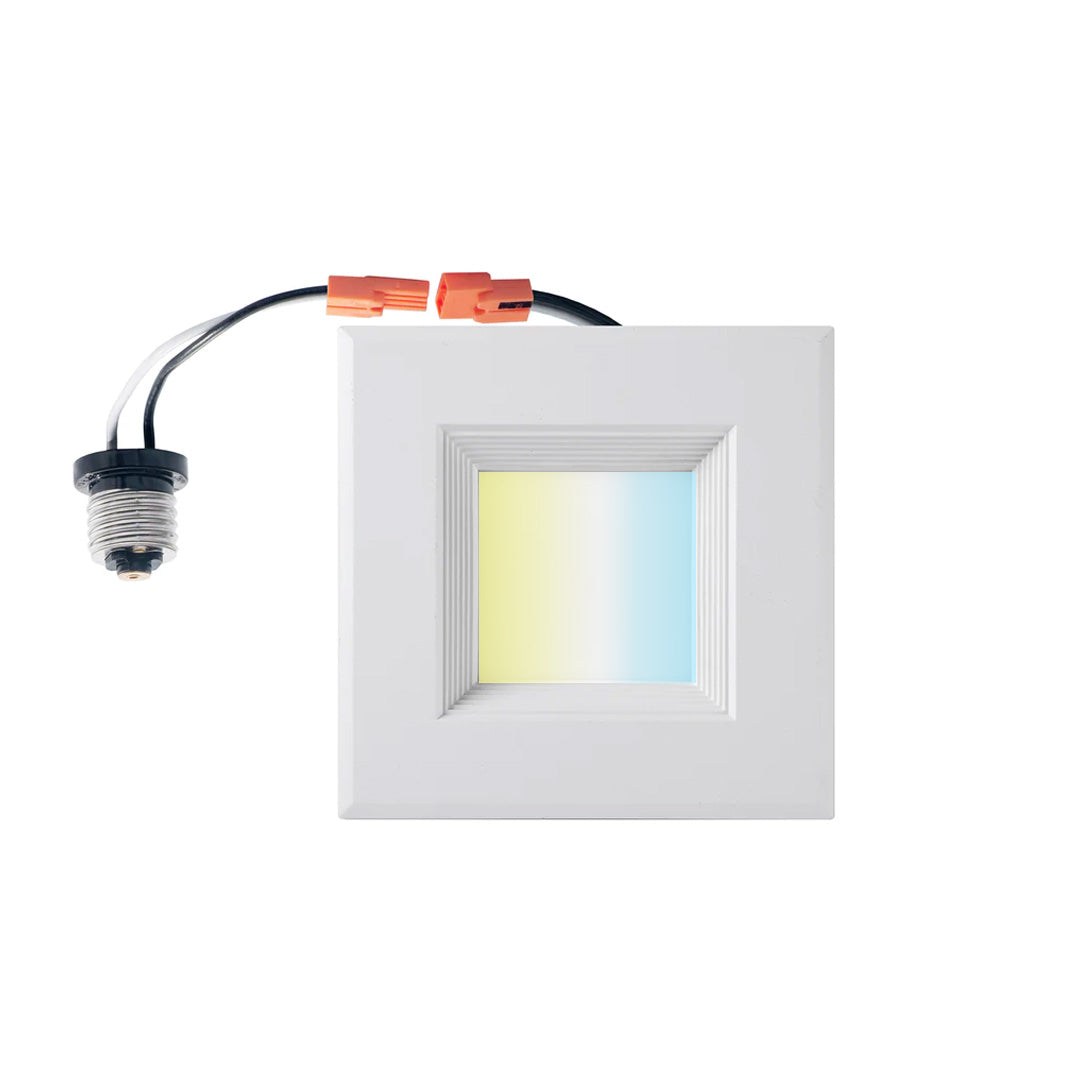 4 Inch LED Downlight, 10W, Square, 5CCT Changeable: 2700K/3000K/3500K/4000K/5000K, 120V AC, Baffle Aluminum Trim, Damp Rated